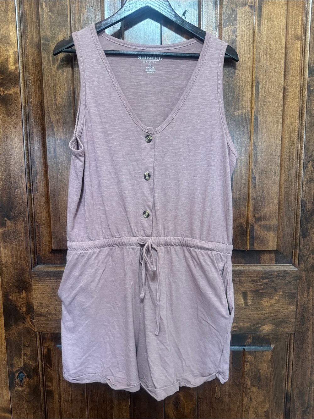 Stillwater Mauve Sleeveless Woman’s Romper with Pockets & Button Front
